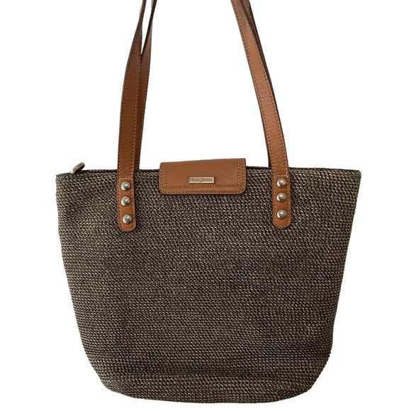 Eric Javits York Squishee Woven Brown Shoulder Tote Bag 2 Straps Zip Closure - Picture 1 of 13